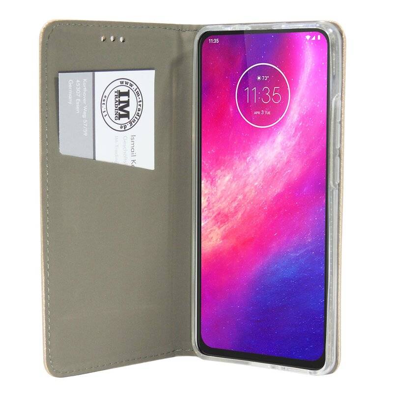 Buch Tasche "Smart" für MOTOROLA ONE HYPER Handy Hülle Etui Brieftasche Schutzhülle mit Standfunktion, Kartenfach Gold