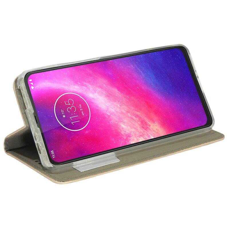 Buch Tasche "Smart" für MOTOROLA ONE HYPER Handy Hülle Etui Brieftasche Schutzhülle mit Standfunktion, Kartenfach Gold