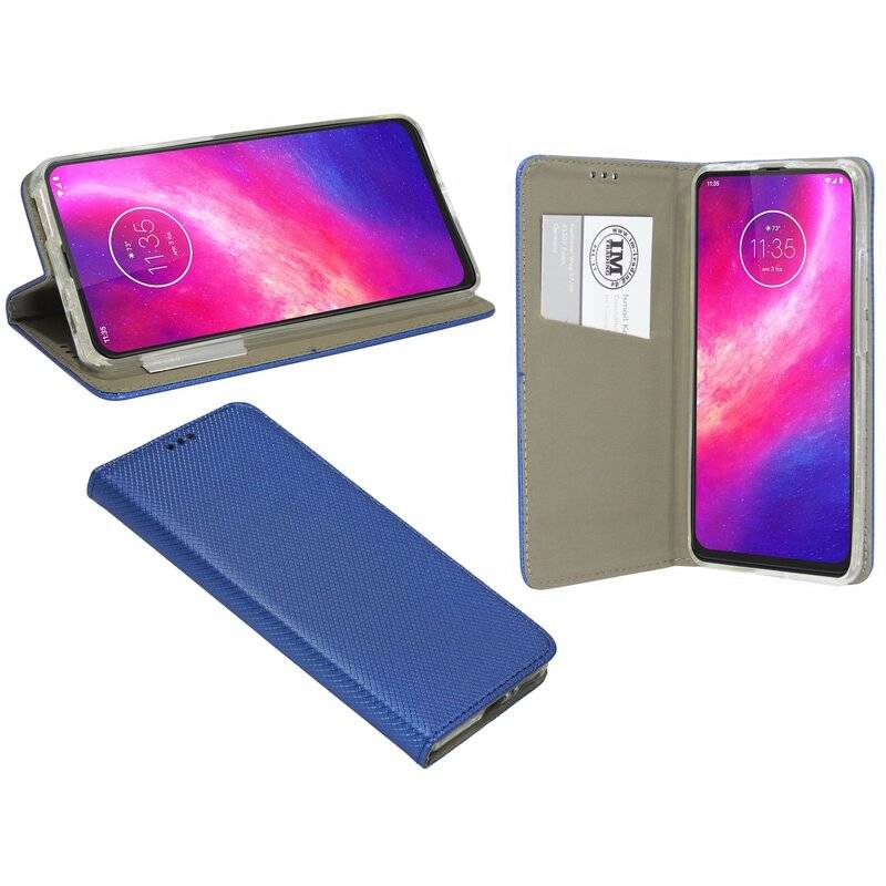 Buch Tasche "Smart" für MOTOROLA ONE HYPER Handy Hülle Etui Brieftasche Schutzhülle mit Standfunktion, Kartenfach Blau