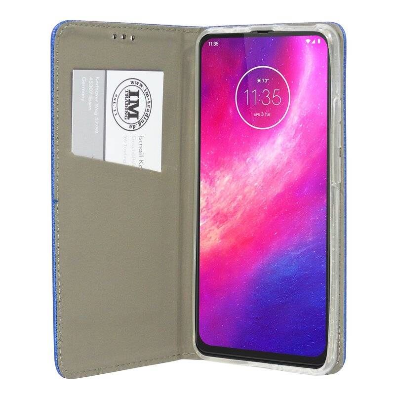 Buch Tasche "Smart" für MOTOROLA ONE HYPER Handy Hülle Etui Brieftasche Schutzhülle mit Standfunktion, Kartenfach Blau