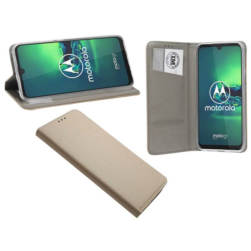 Elegante Buch-Tasche Hülle Smart Magnet für MOTOROLA MOTO G8 PLUS Leder Optik Wallet Book-Style Cover Schale in Gold