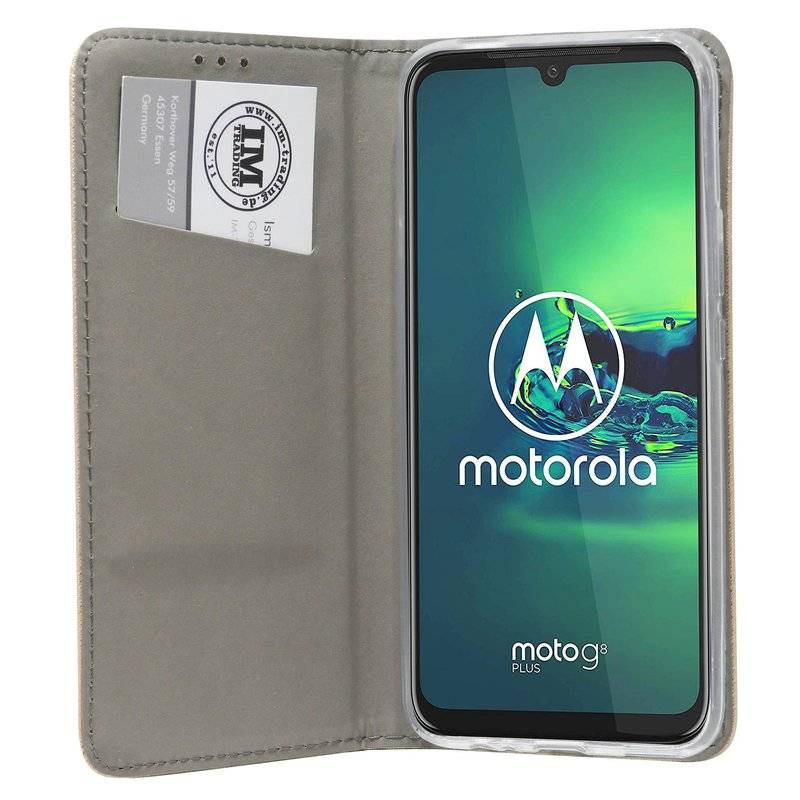 Elegante Buch-Tasche Hülle Smart Magnet für MOTOROLA MOTO G8 PLUS Leder Optik Wallet Book-Style Cover Schale in Gold