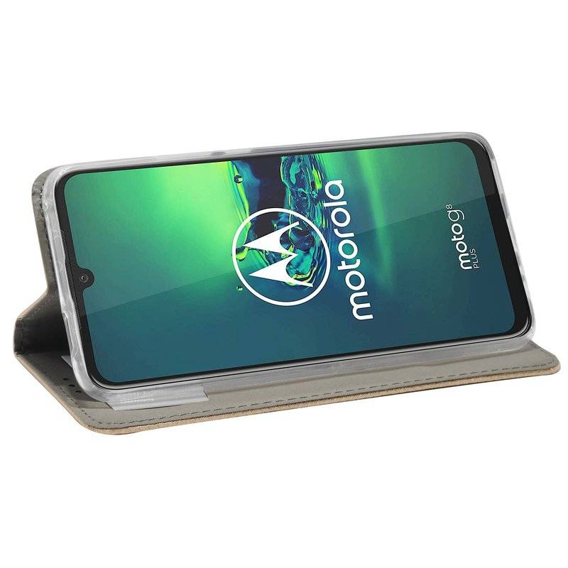 Elegante Buch-Tasche Hülle Smart Magnet für MOTOROLA MOTO G8 PLUS Leder Optik Wallet Book-Style Cover Schale in Gold