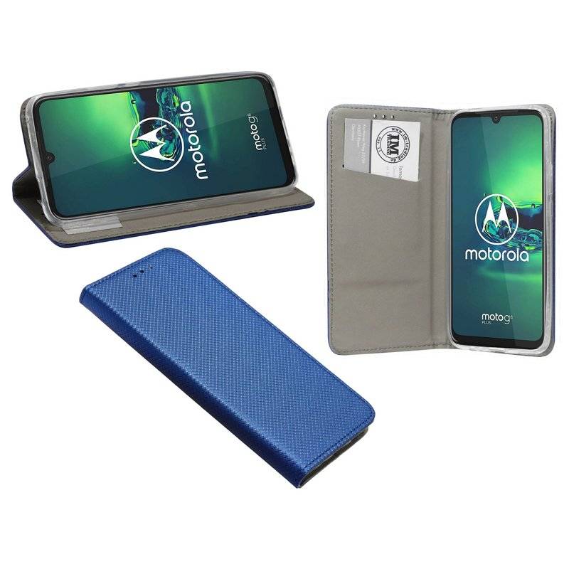 Elegante Buch-Tasche Hülle Smart Magnet für MOTOROLA MOTO G8 PLUS Leder Optik Wallet Book-Style Cover Schale in Blau