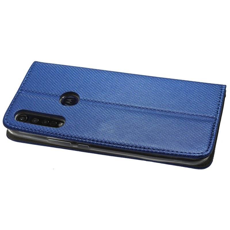 Elegante Buch-Tasche Hülle Smart Magnet für MOTOROLA MOTO G8 PLUS Leder Optik Wallet Book-Style Cover Schale in Blau