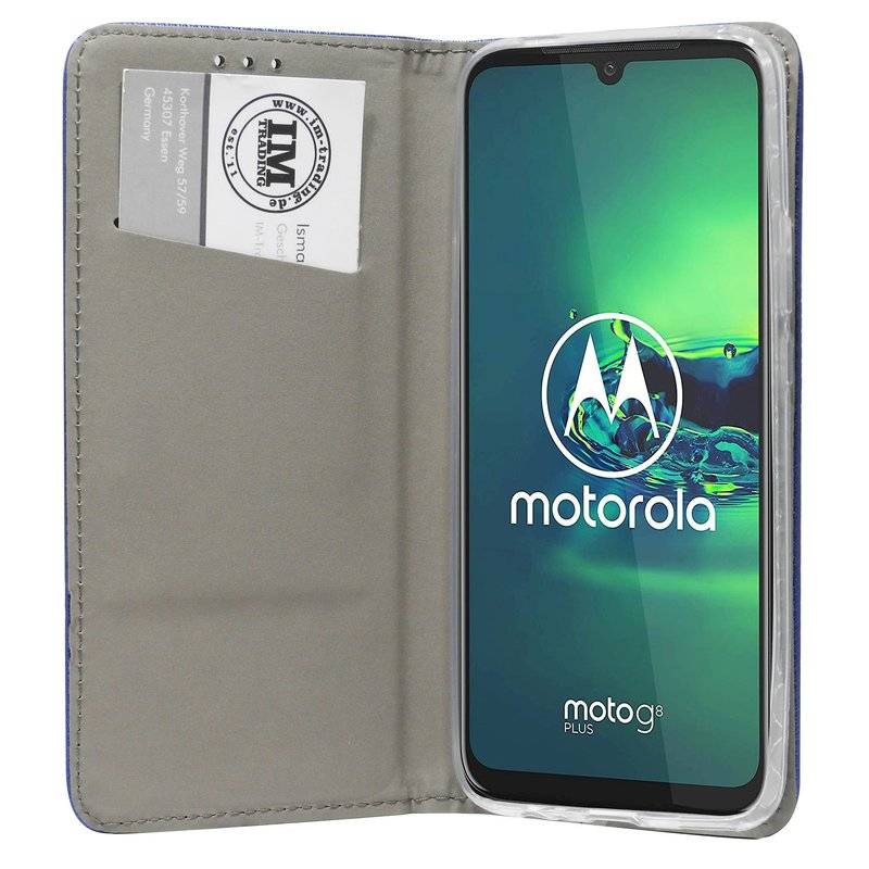 Elegante Buch-Tasche Hülle Smart Magnet für MOTOROLA MOTO G8 PLUS Leder Optik Wallet Book-Style Cover Schale in Blau