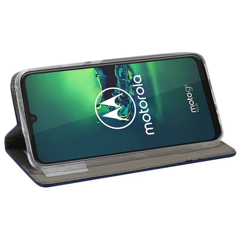 Elegante Buch-Tasche Hülle Smart Magnet für MOTOROLA MOTO G8 PLUS Leder Optik Wallet Book-Style Cover Schale in Blau