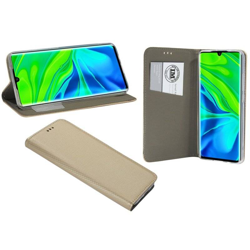Buch Tasche "Smart" für XIAOMI MI NOTE 10 Handy Hülle Etui Brieftasche Schutzhülle mit Standfunktion, Kartenfach Gold