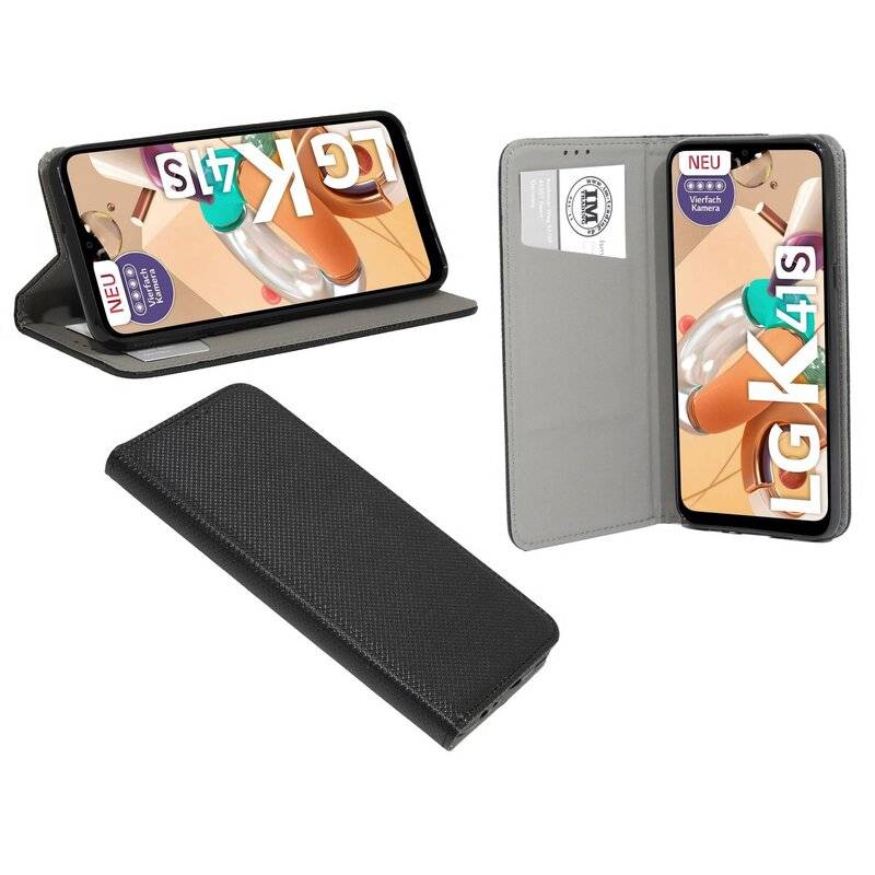 Buch Tasche "Smart" für LG K41s Handy Hülle Etui Brieftasche Schutzhülle mit Standfunktion, Kartenfach Schwarz