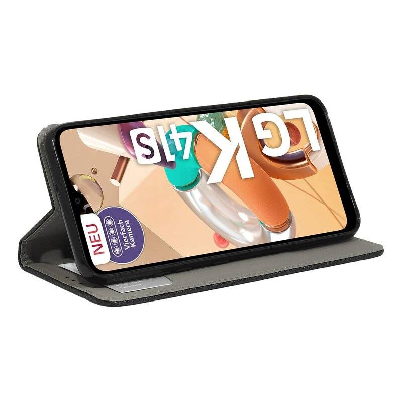 Buch Tasche "Smart" für LG K41s Handy Hülle Etui Brieftasche Schutzhülle mit Standfunktion, Kartenfach Schwarz