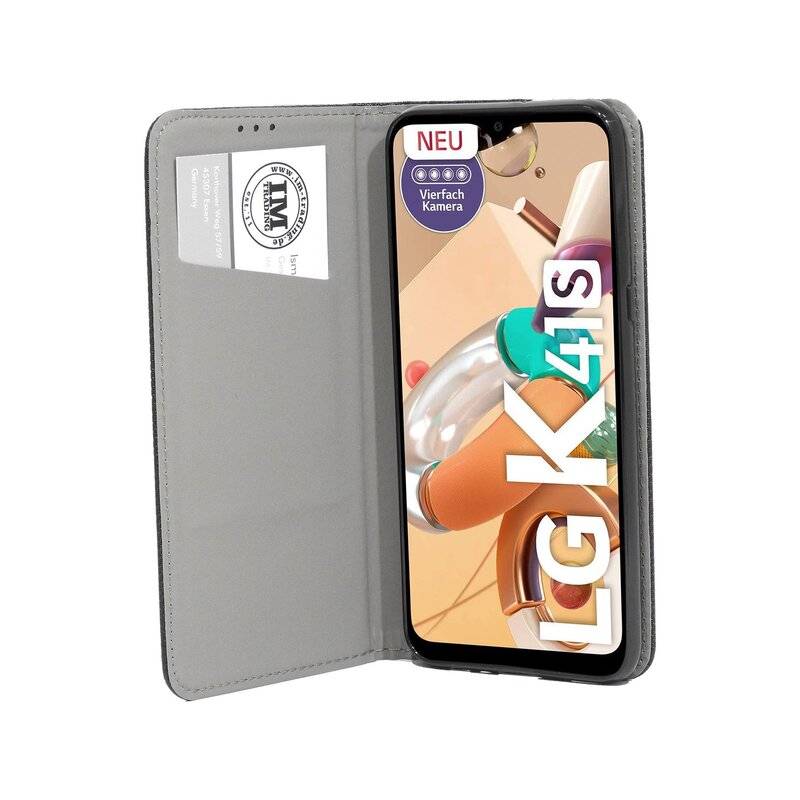 Buch Tasche "Smart" für LG K41s Handy Hülle Etui Brieftasche Schutzhülle mit Standfunktion, Kartenfach Schwarz