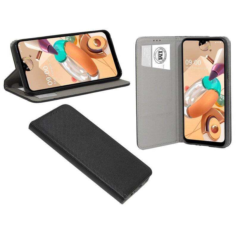 Buch Tasche "Smart" für LG K51s Handy Hülle Etui Brieftasche Schutzhülle mit Standfunktion, Kartenfach Schwarz