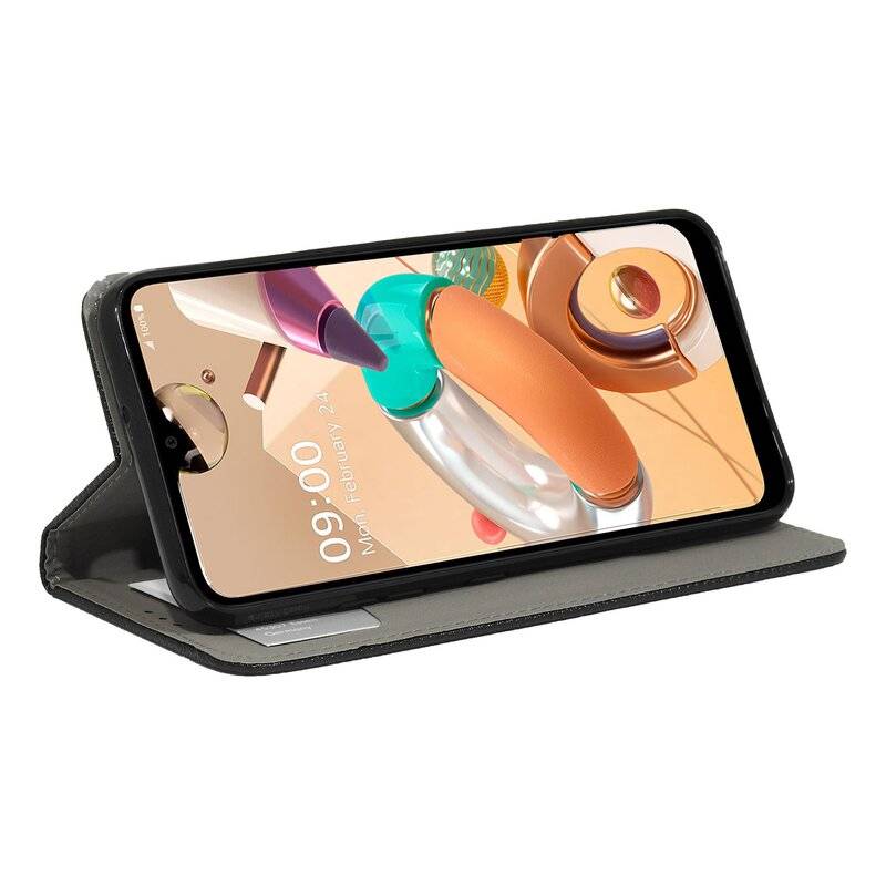 Buch Tasche "Smart" für LG K51s Handy Hülle Etui Brieftasche Schutzhülle mit Standfunktion, Kartenfach Schwarz