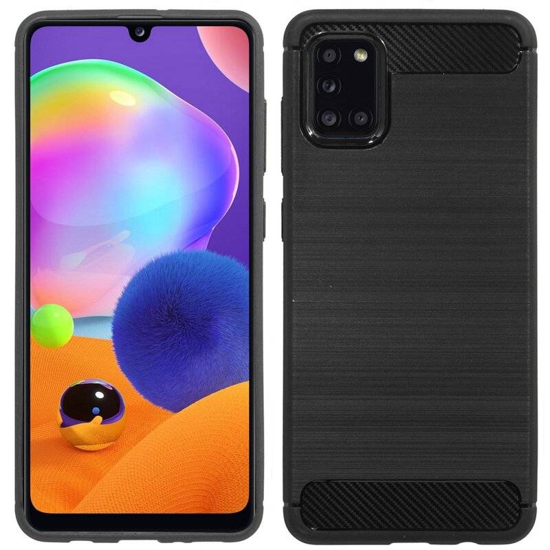 Silikon Hülle Bumper Carbon für Samsung Galaxy A31 A315F Case TPU Soft Handyhülle Cover Schutzhülle Schwarz