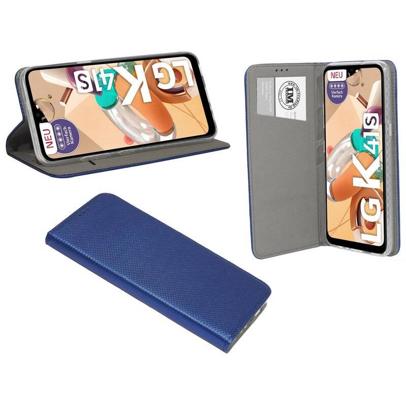 Buch Tasche "Smart" für LG K41s Handy Hülle Etui Brieftasche Schutzhülle mit Standfunktion, Kartenfach Blau