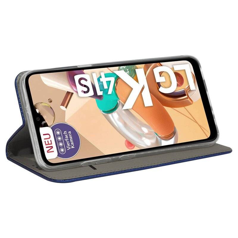 Buch Tasche "Smart" für LG K41s Handy Hülle Etui Brieftasche Schutzhülle mit Standfunktion, Kartenfach Blau