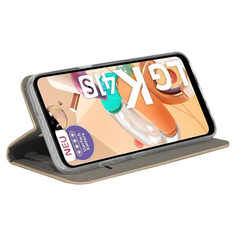 Buch Tasche "Smart" für LG K41s Handy Hülle Etui Brieftasche Schutzhülle mit Standfunktion, Kartenfach Gold