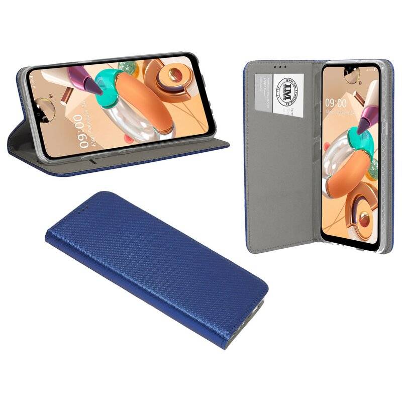 Buch Tasche "Smart" für LG K51s Handy Hülle Etui Brieftasche Schutzhülle mit Standfunktion, Kartenfach Blau