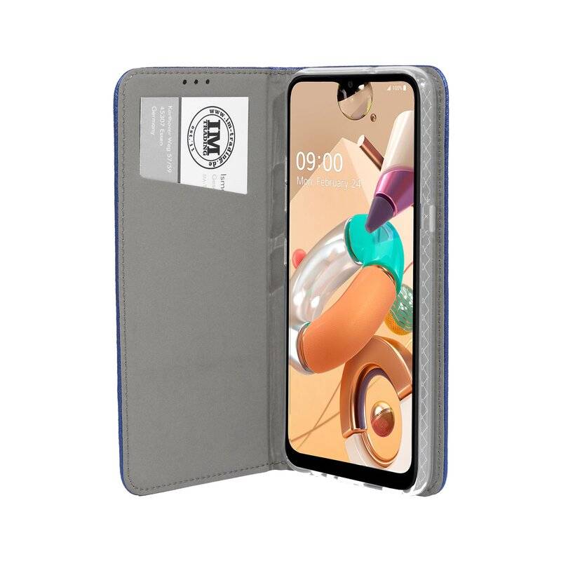 Buch Tasche "Smart" für LG K51s Handy Hülle Etui Brieftasche Schutzhülle mit Standfunktion, Kartenfach Blau