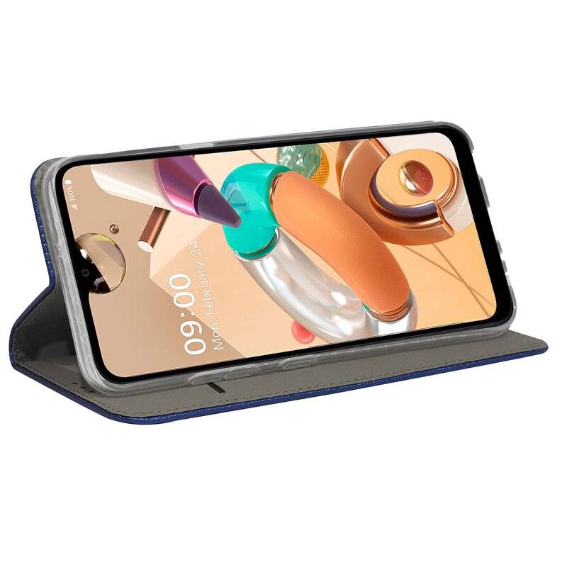 Buch Tasche "Smart" für LG K51s Handy Hülle Etui Brieftasche Schutzhülle mit Standfunktion, Kartenfach Blau