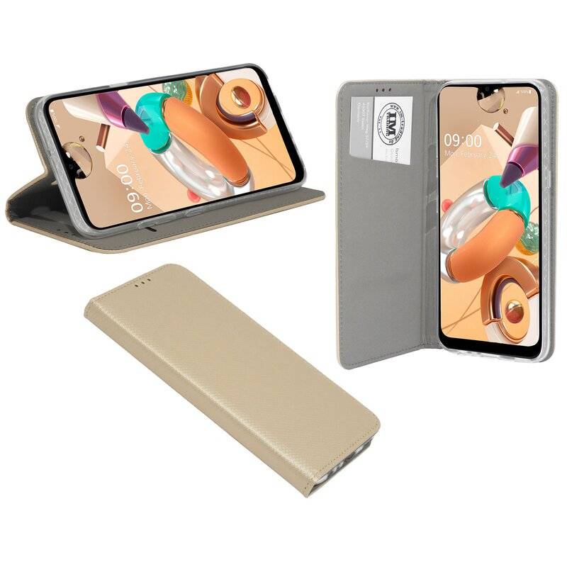 Buch Tasche "Smart" für LG K51s Handy Hülle Etui Brieftasche Schutzhülle mit Standfunktion, Kartenfach Gold