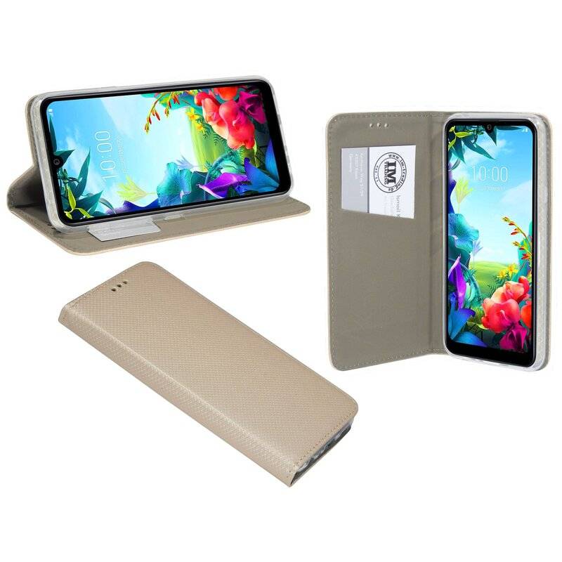 Buch Tasche "Smart" für LG K40S Handy Hülle Etui Brieftasche Schutzhülle mit Standfunktion, Kartenfach Gold