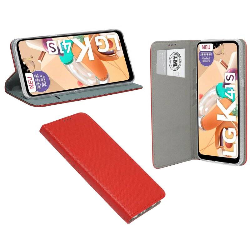 Buch Tasche "Smart" für LG K41s Handy Hülle Etui Brieftasche Schutzhülle mit Standfunktion, Kartenfach Rot