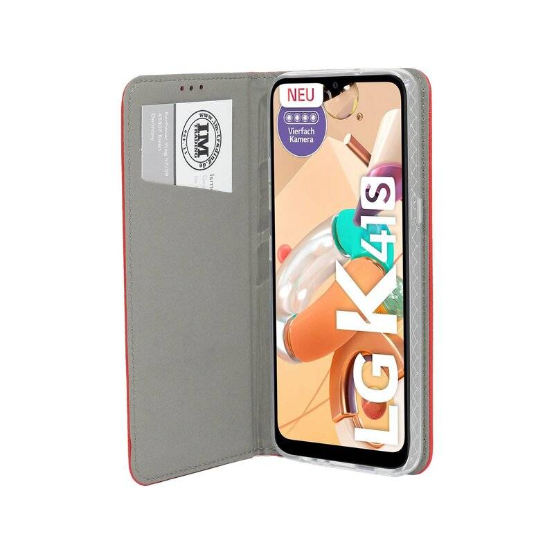 Buch Tasche "Smart" für LG K41s Handy Hülle Etui Brieftasche Schutzhülle mit Standfunktion, Kartenfach Rot