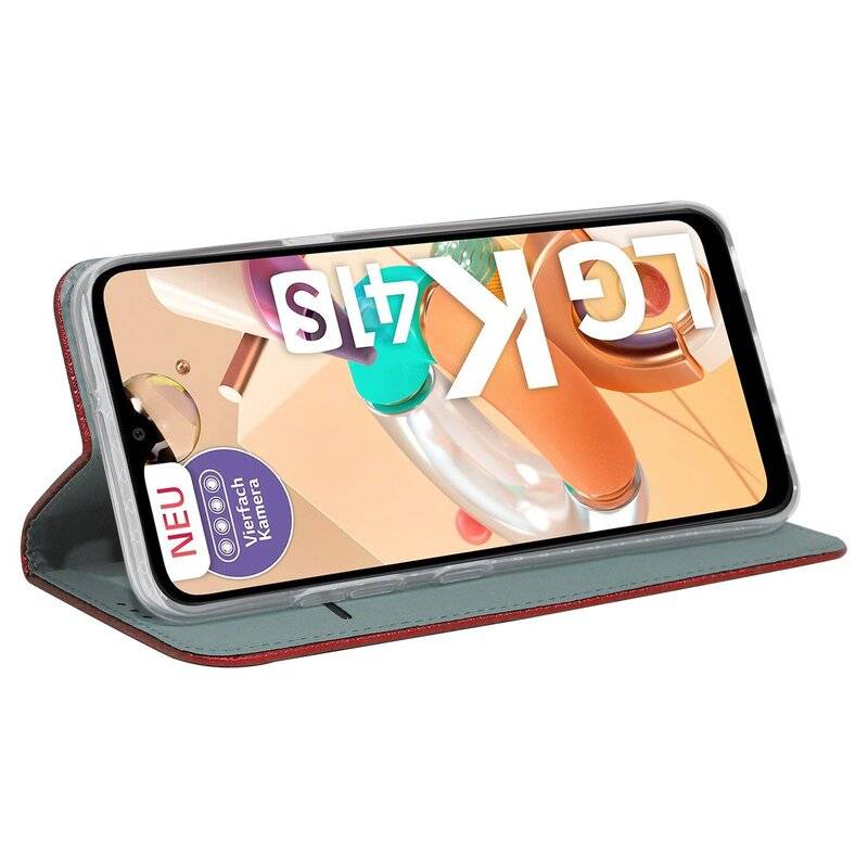 Buch Tasche "Smart" für LG K41s Handy Hülle Etui Brieftasche Schutzhülle mit Standfunktion, Kartenfach Rot
