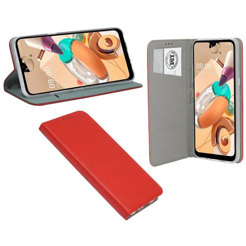 Buch Tasche "Smart" für LG K51s Handy Hülle Etui Brieftasche Schutzhülle mit Standfunktion, Kartenfach Rot