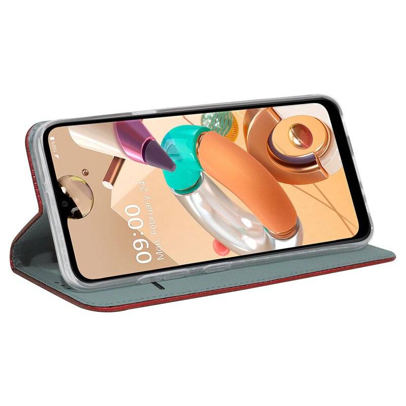 Buch Tasche "Smart" für LG K51s Handy Hülle Etui Brieftasche Schutzhülle mit Standfunktion, Kartenfach Rot