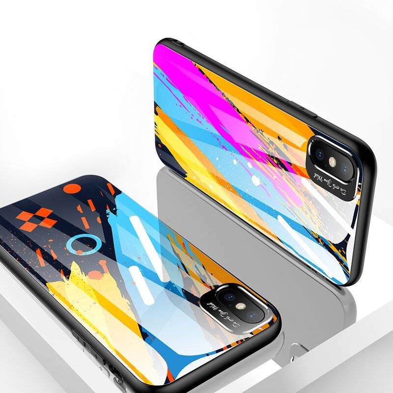 Color Glass Case Handyhülle Schutzhülle aus Schutzglas für iPhone Xs Cover Bumper Schutz Motiv 1