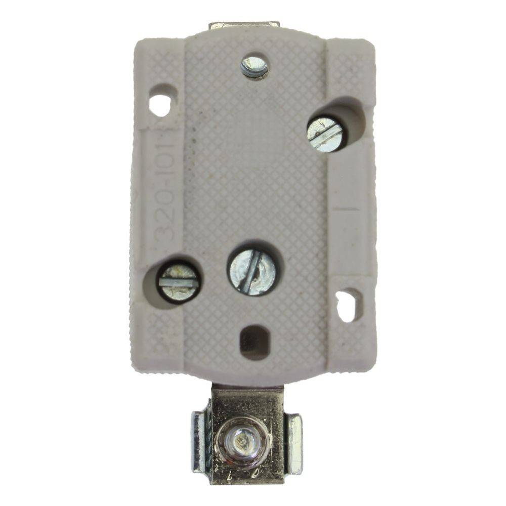 Eine elektrische Komponente, möglicherweise ein Terminal oder Anschlussblock, mit Schraubklemmen, die für eine sichere Drahtbefestigung konzipiert sind.
