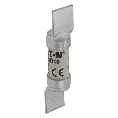 Eine zylindrische mechanische Komponente mit metallischen Enden, mit der Bezeichnung 'SD10' und einem CE-Zeichen, möglicherweise eine Sicherung für elektrische Anwendungen.