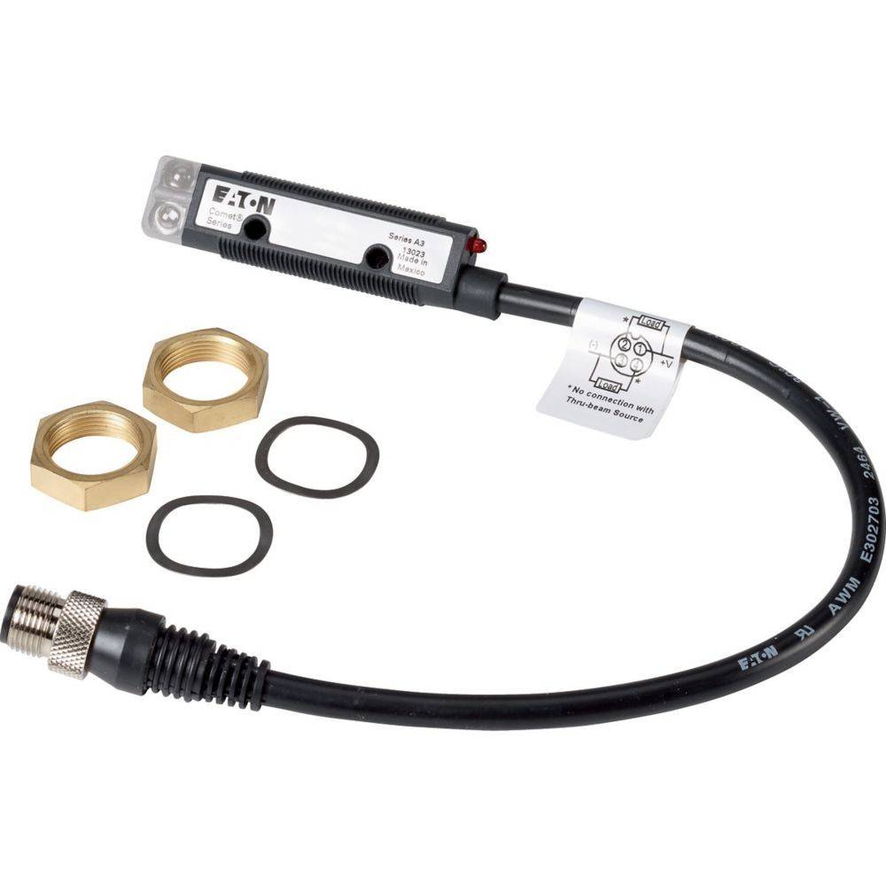 Eaton Serie A Anschlusskabel mit Schraubanschluss, schwarz ummanteltem, gesponnenen Kabel und zwei Metallmuttern mit Unterlegscheiben, verwendet für elektrische Verbindungen.