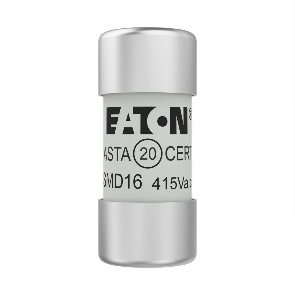 Eaton Sicherung 20A, Modell SMD16, bewertet mit 415V, zylindrische Bauform mit Silberkappen.