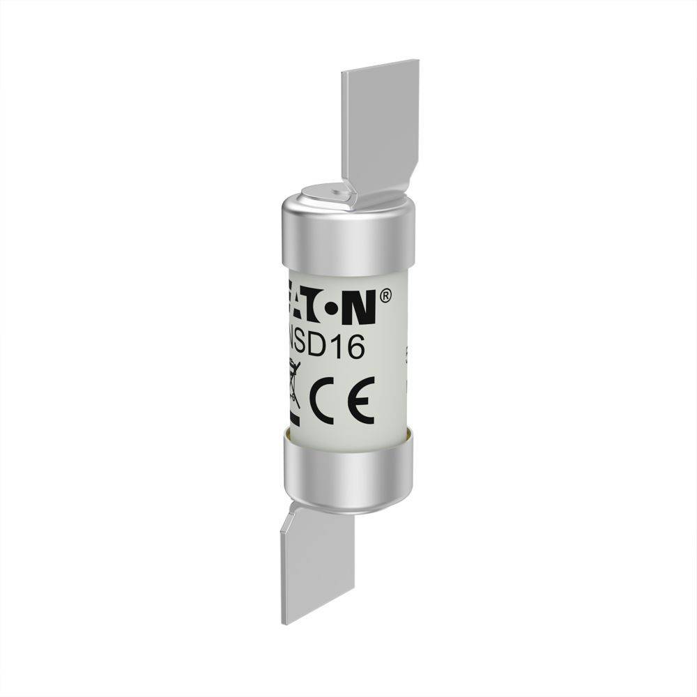 Sicherung mit Beschriftung 'SD16', mit Metallkontakten an beiden Enden, entwickelt für elektrischen Stromschutz, mit CE-Kennzeichnung.