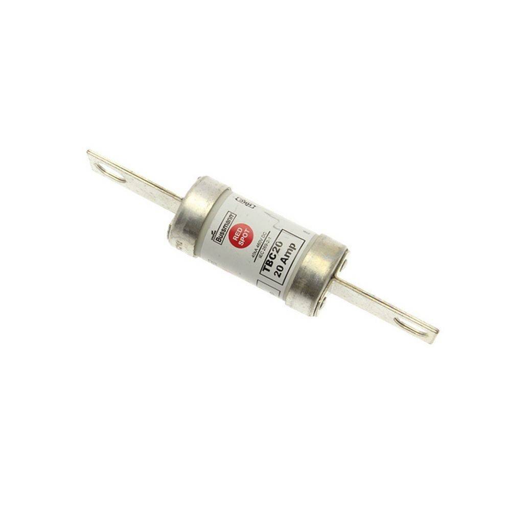 Eine zylindrische elektrische Sicherung mit der Kennzeichnung '125V, 100 Amp' mit zwei Metallendrohren zur Verbindung, die zum Schutz von elektrischen Stromkreisen verwendet wird.