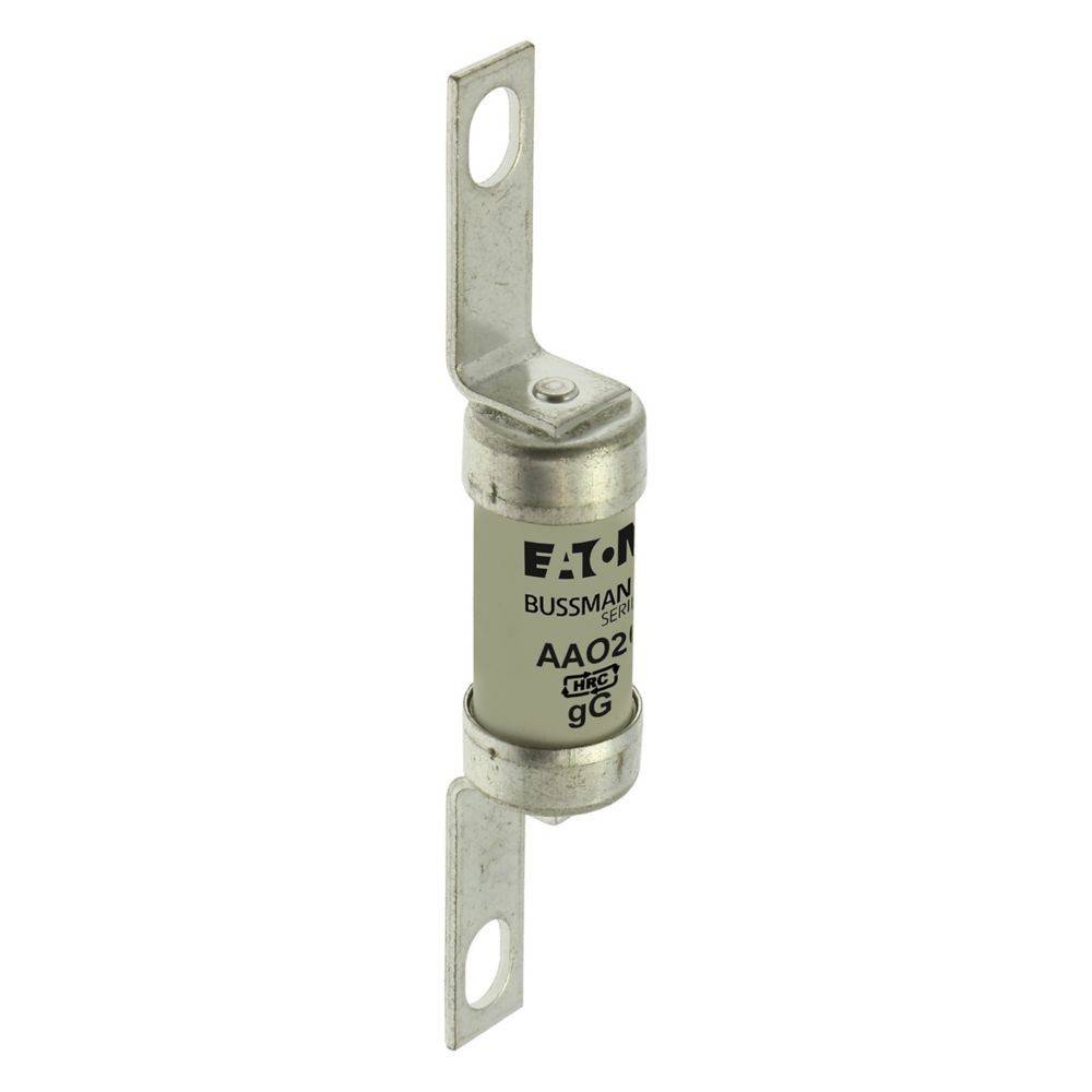 Eaton Bussmann Sicherung, Modell AAO, mit metallischen Enden und einem zylindrischen Körper.
