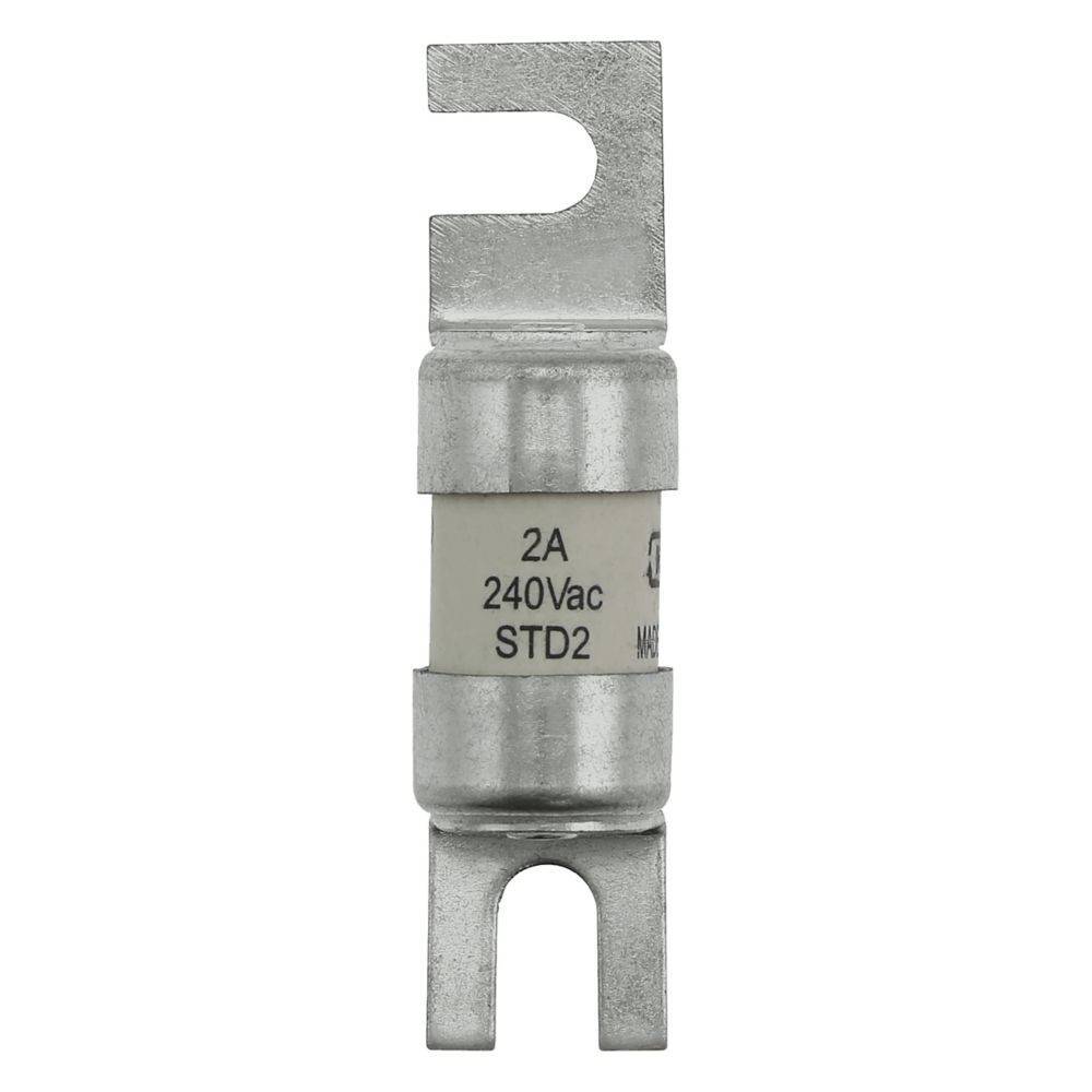 Ein 2A 240Vac STD2 Sicherung mit Metallverbindern an beiden Enden, verwendet zum Schutz von elektrischen Stromkreisen vor Überstrom.