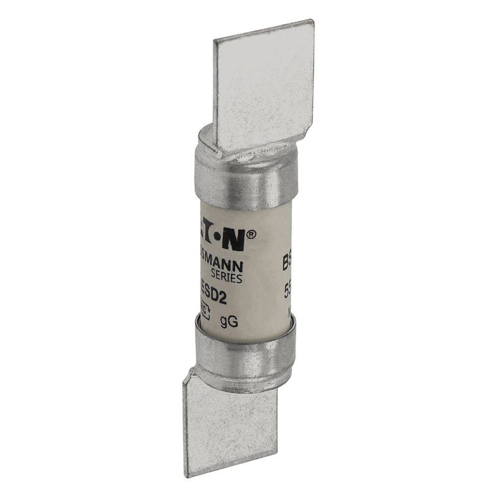 Eine zylindrische Sicherung mit weißem Keramikgehäuse und Metallendkappen zum Schutz elektrischer Stromkreise, gekennzeichnet mit der Bezeichnung 'Bussmann Series'.