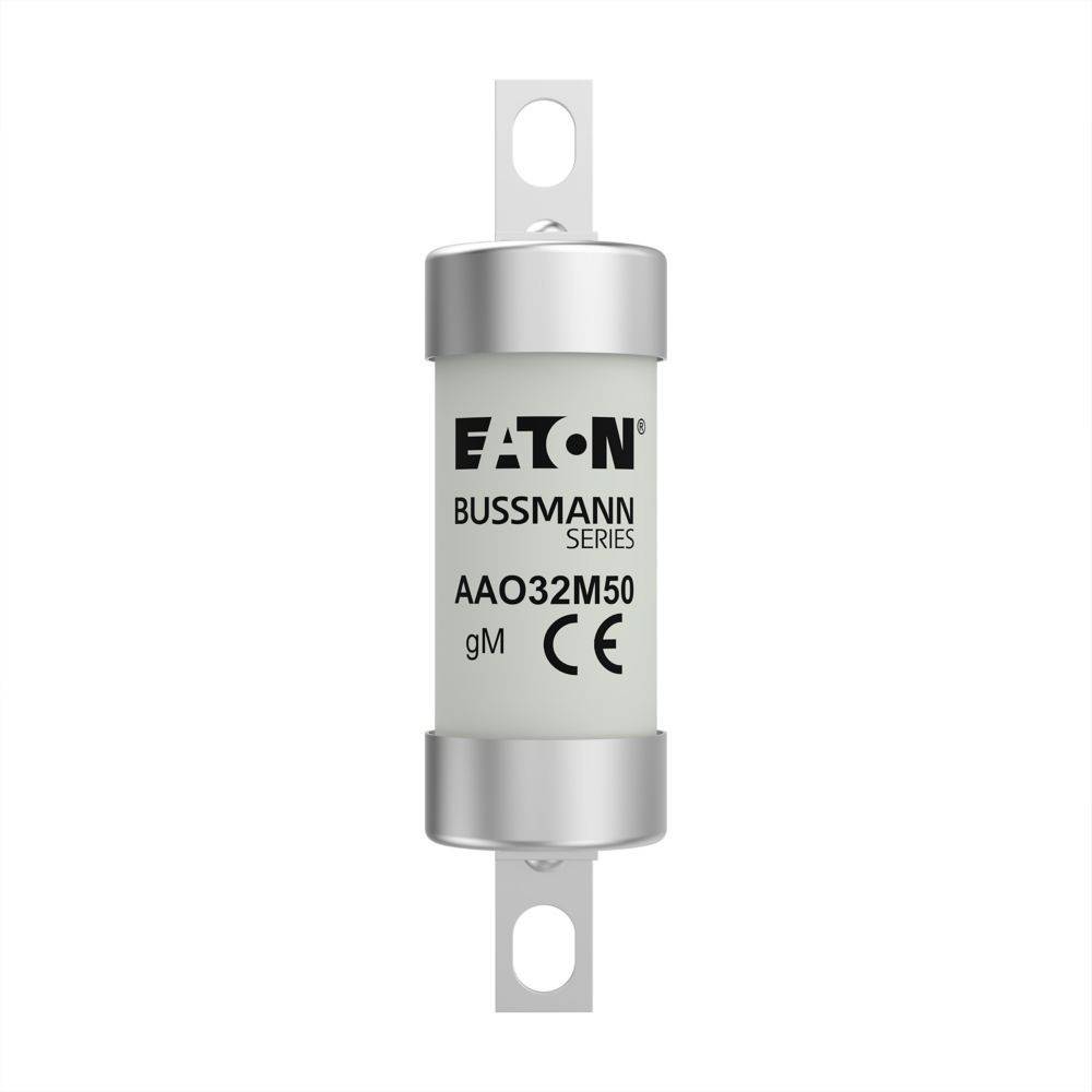 Sicherung der Eaton Bussmann-Reihe AAO32M50 gM mit CE-Kennzeichnung.