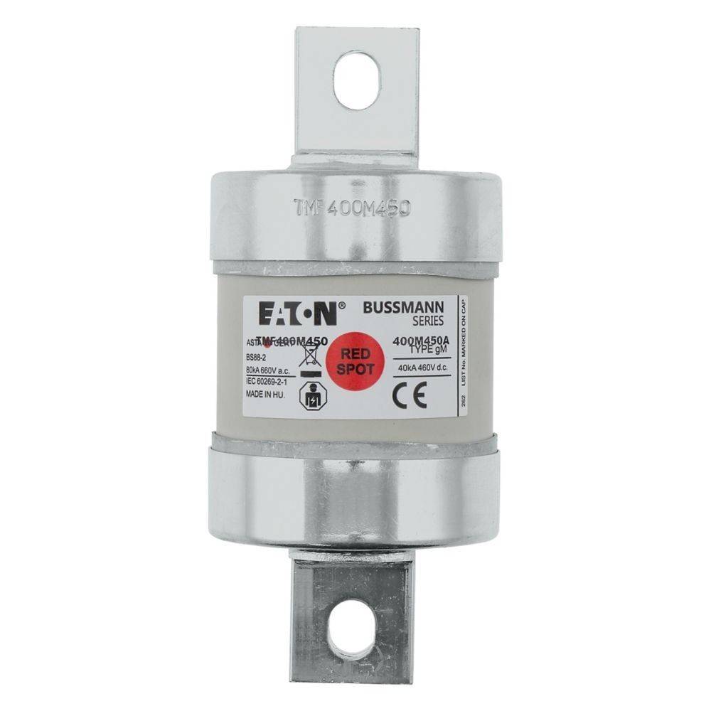 Eaton Bussmann Sicherungseinsatz, 400A, 690V, Typ TDCM400A50, verwendet für elektrischen Schutz. Zylindrischer Metallkörper mit Anschlussenden.