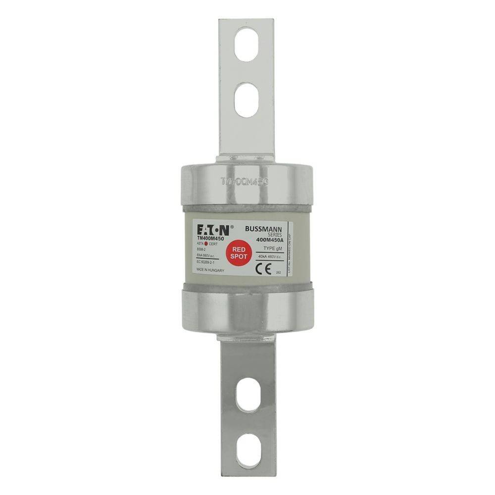 Eaton Bussmann 60063SA Red Spot Sicherung, zylindrische Form, mit Metallendern mit Löchern zur Befestigung, wird in elektrischen Schaltkreisen zum Schutz eingesetzt.