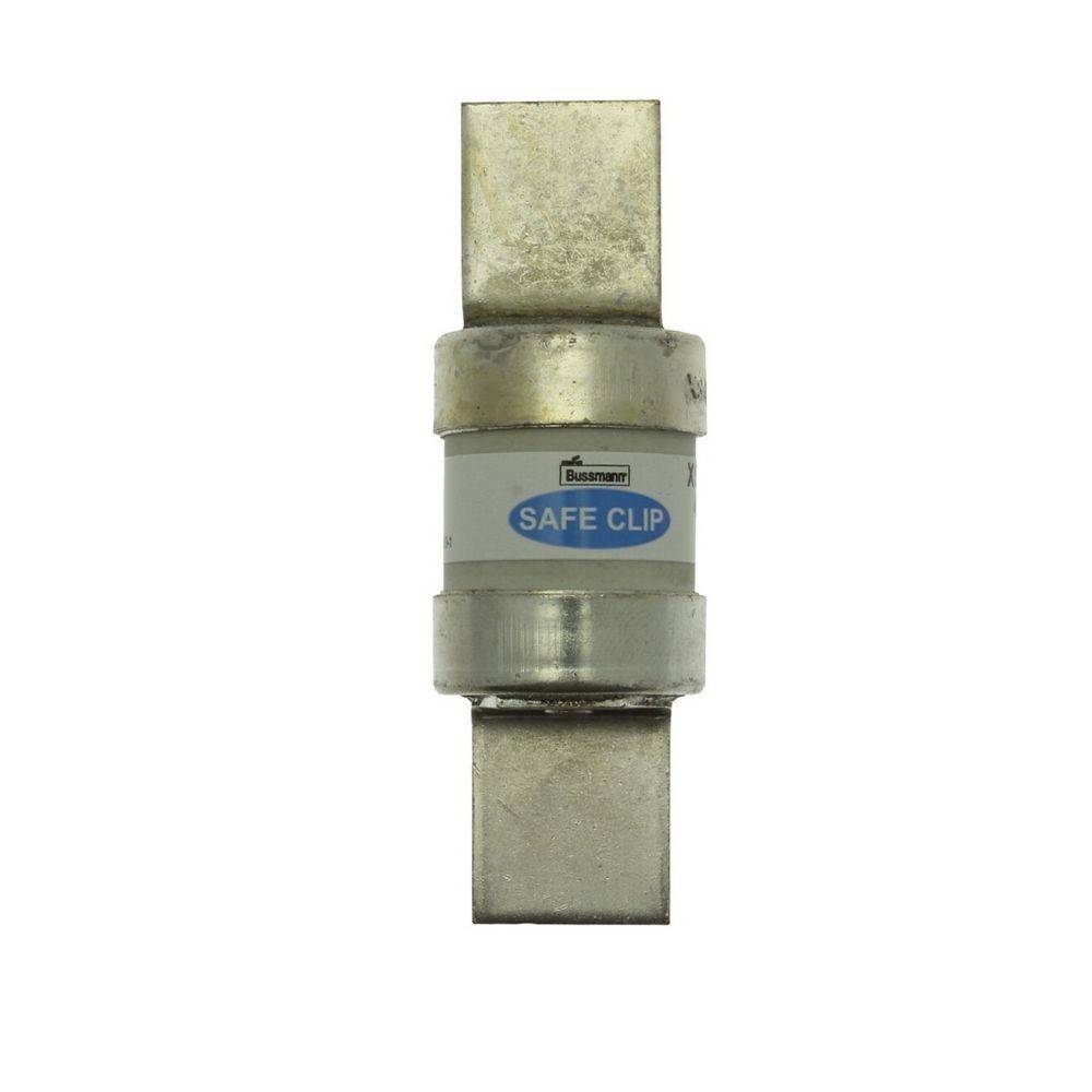 Eine zylindrische Metallsicherung mit der Bezeichnung 'Bussmann Safe Clip', versehen mit großen metallichen Endkappen, die zum Schutz elektrischer Stromkreise verwendet wird.