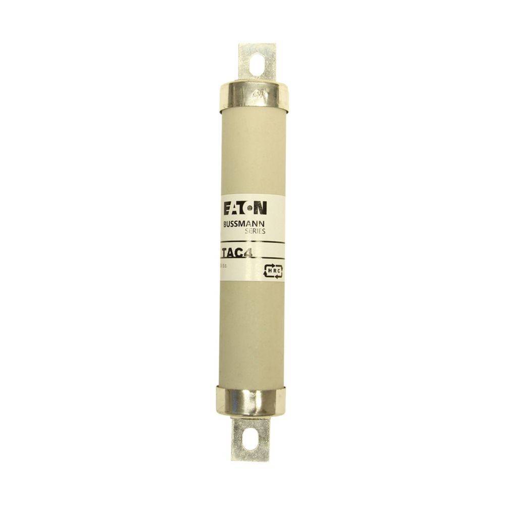 Eine zylindrische Metallfuse mit der Aufschrift 'Eaton Bussmann Series', verwendet für elektrische Systeme, mit Endkappen zur Verbindung.