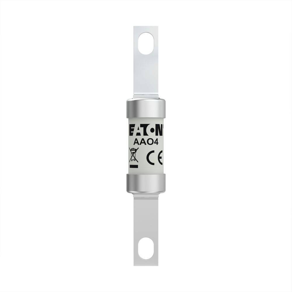Eine zylindrische elektrische Sicherung mit Metallenden, mit der Aufschrift 'Eaton AA04', versehen mit Zertifizierungssymbolen, entwickelt zum Schutz von elektrischen Stromkreisen.