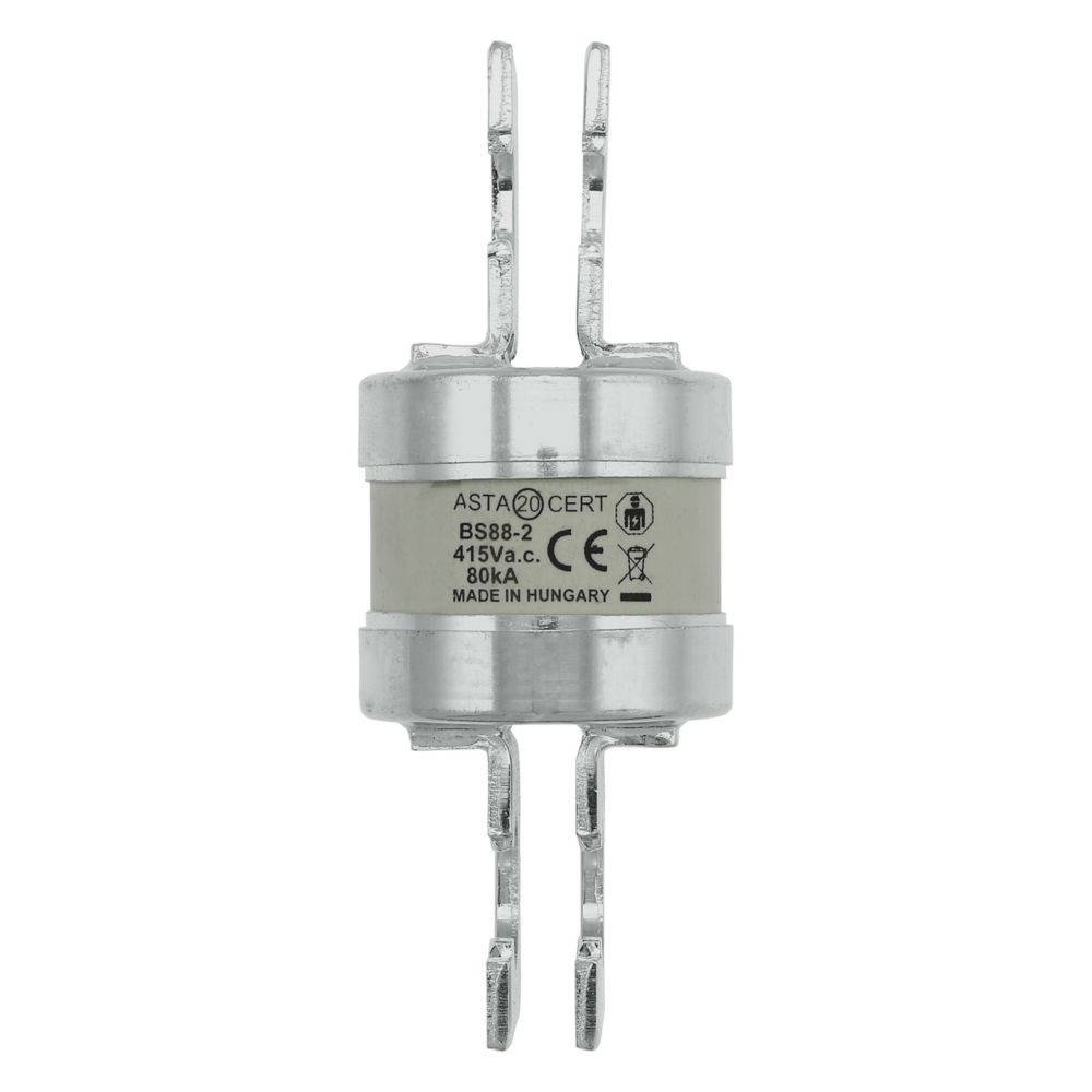 Industrielle Sicherung mit ASTA-Zertifizierung, Typ BS88-2, ausgelegt für 415V Wechselstrom, 80kA, CE-gekennzeichnet, hergestellt in Ungarn.