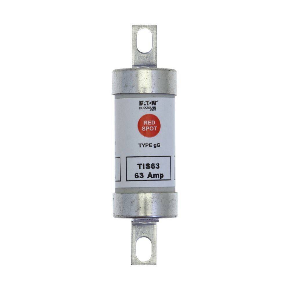 63 A Sicherung, Eaton Bussmann, Typ gG, Modell TIS63, mit rotem Markierungspunkt.