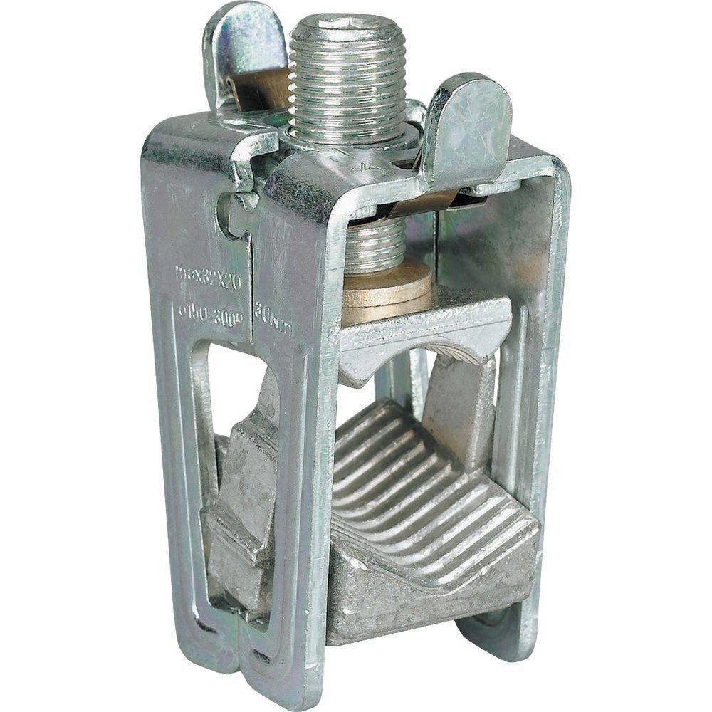 Eine Metallklemme mit einem Gewindebolzen und Sockel, konzipiert für hochbelastbare Befestigungsanwendungen und ausgestattet mit einem robusten, verstellbaren Mechanismus.